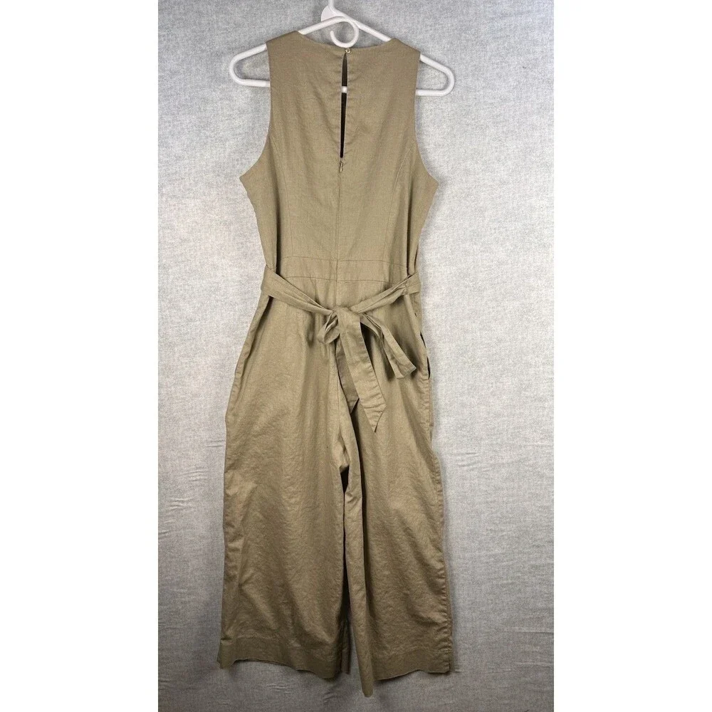 Banana Republic Linen Cotton Cropped Jumpsuit-Size 8 Belted Beige Minimalist